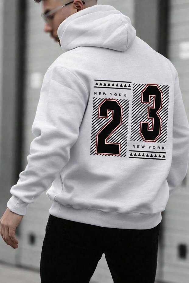 Unisex 3 Thread K Hooded Kangaroo Pocket 23 B Printed O Oversized Street Sweatshirt