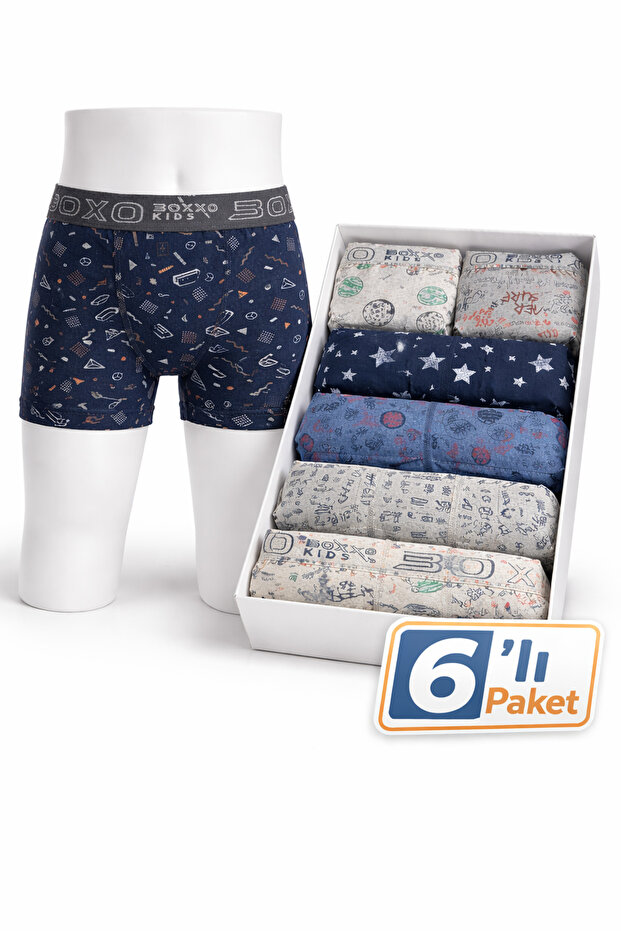 Boy's Boxer 6-Pack / Cotton Patterned Daily Comfortable Underwear