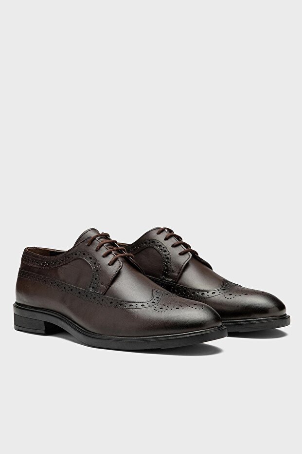 Men's brown genuine leather classic lace-up shoes - dolphin