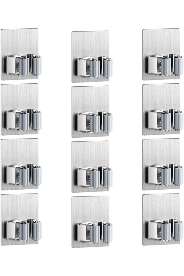 12 PCS Mop Broom Holder Wall Mount - Mop Holder Self Adhesive No Drilling Super Anti-Slip Br