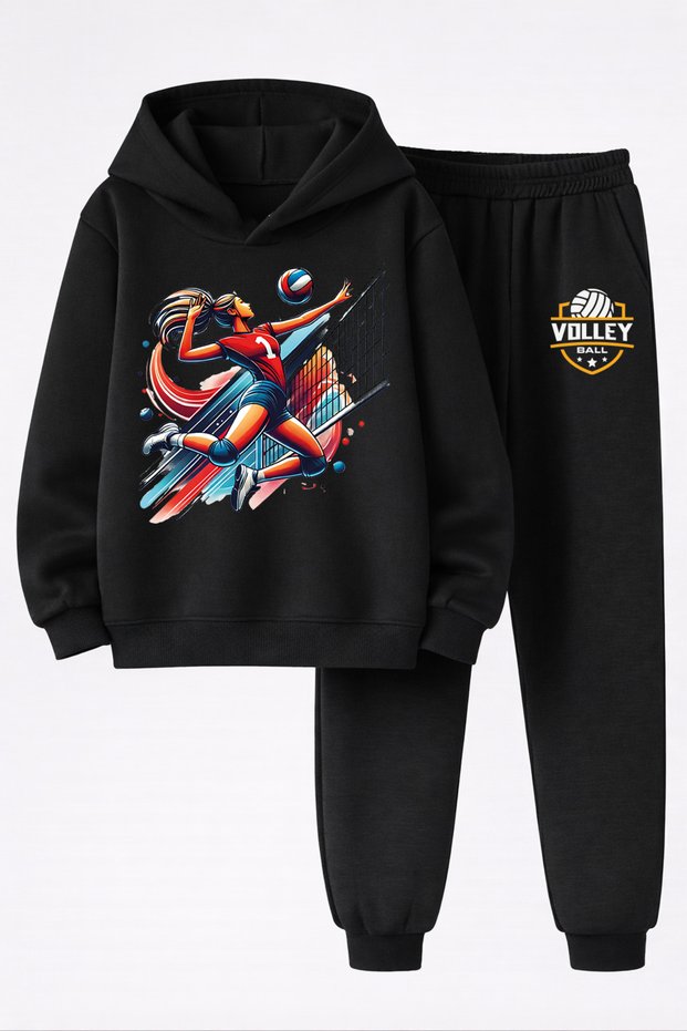 Volleyball Printed 3-Ply Quality Sweatshirt and Trackpants Children's Top-Bottom Set
