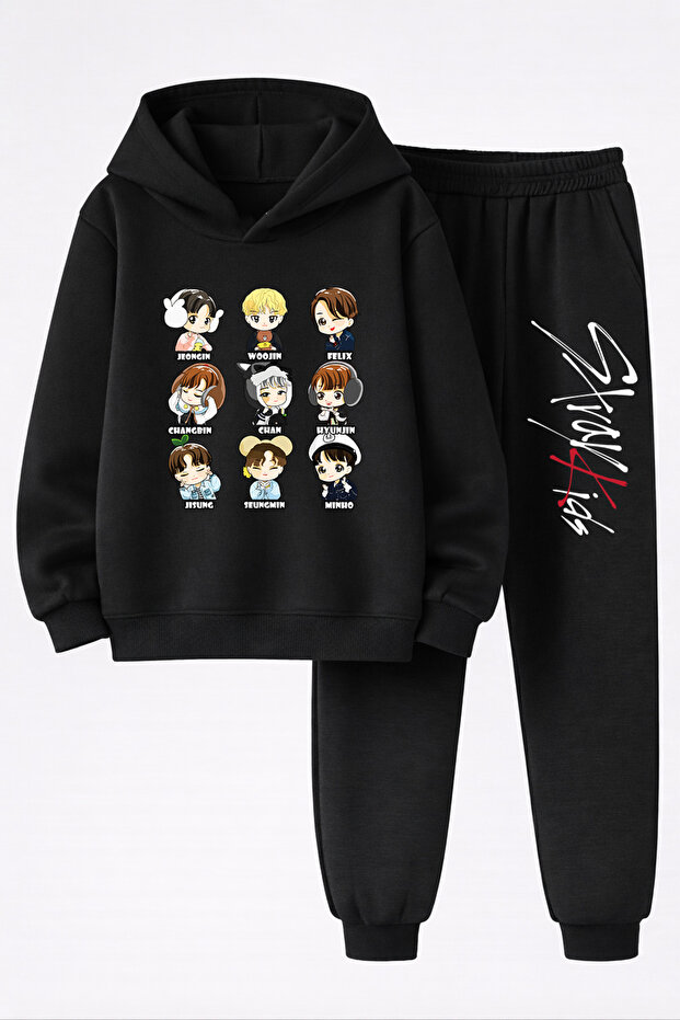 Straykids Printed 3-Ply Quality Sweatshirt and Trackpants Children's Bottom-Upper Set