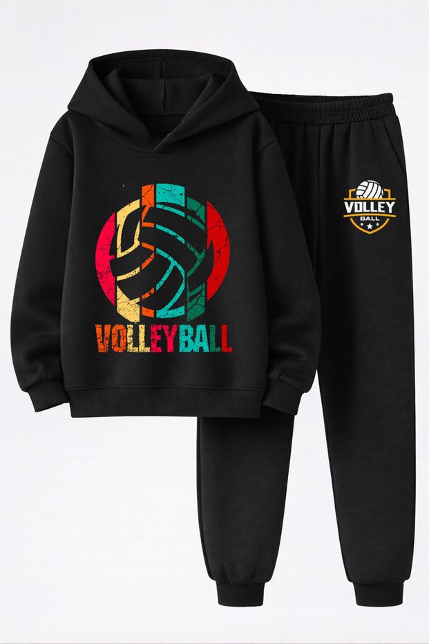 Volleyball Printed 3-Ply Quality Sweatshirt and Trackpants Children's Top-Bottom Set