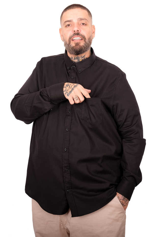 Mode XL Large Size Men's Gabardine Shirt with Pockets 25604 Black - 3