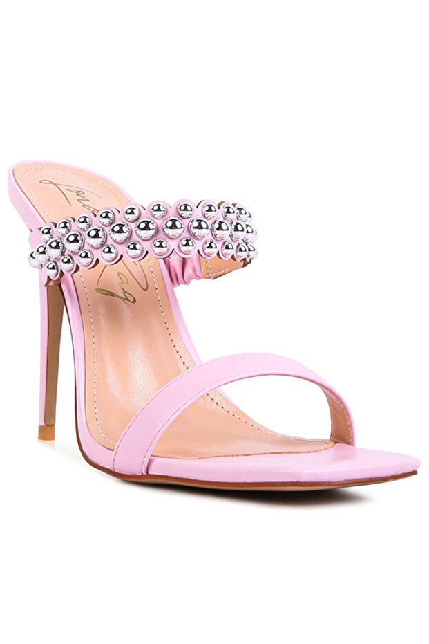 Women Pink High Heel Metal Ball Sandals