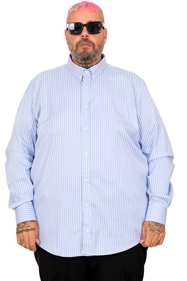 Fashion XL Plus Size Men's Satin Striped Shirt 20399