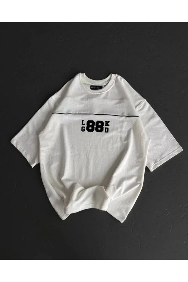 Unisex Crew Neck Printed Oversize T-Shirt - White