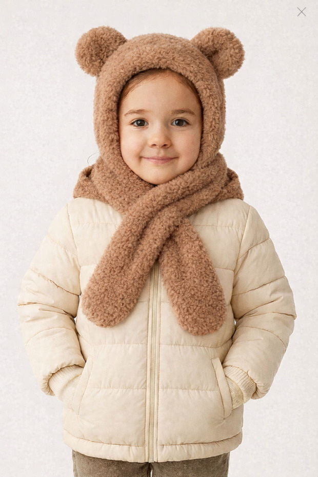 Baby & Kids Winter Eared Welsoft Plush Beanie Scarf Set (Soft)
