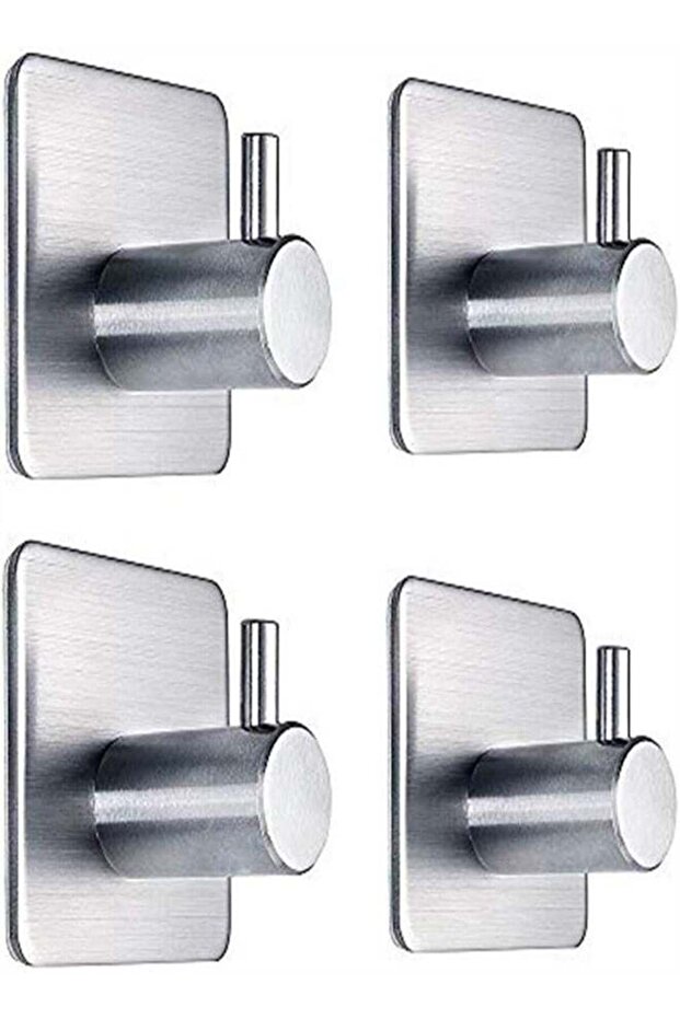 Stainless Steel Strong Adhesive Hook , Bathroom And Kitchen Single Hook Four Piece Set - 1