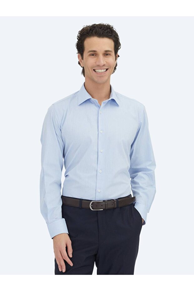 Blue Regular Fit Woven Classic Cotton Blended Shirt - 1