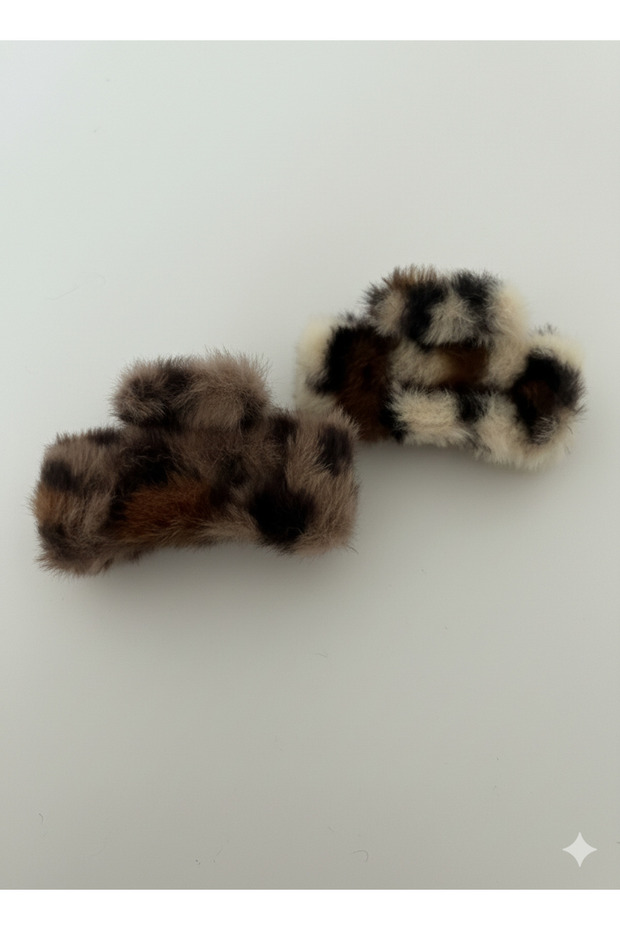 مجموعة من قطعتين من مشابك التثبيت المصنوعة من القطيفة بنمط الفهد - 1