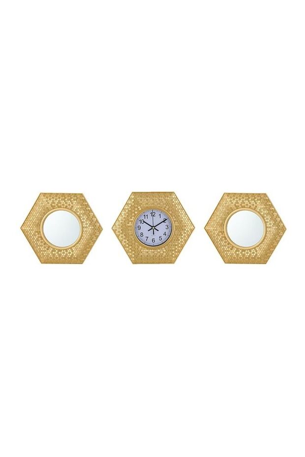 3-in-1 Gold Silent Wall Clock with 2 Mirrors, 3D Quartz Battery Powered Modern