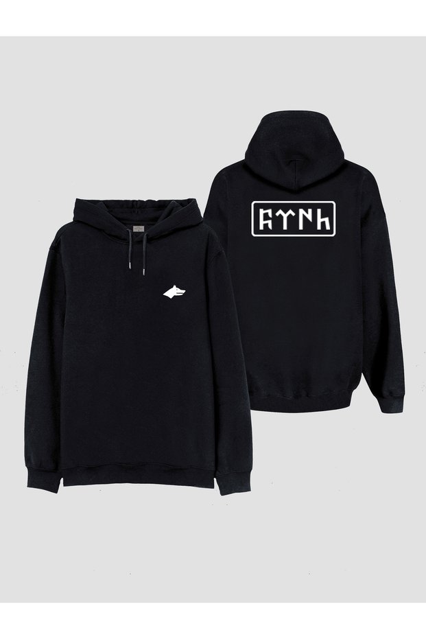 Turkish Bozkurt Göktürkçe Writing Wolf Printed Black Women Men Kids Hooded Sweatshirt Hoodie