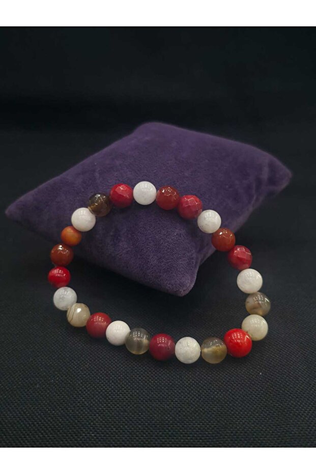 Natural Coral Moonstone and Agate Stone Bracelet Elastic Suitable for Any Wrist Daily Jewelry Accessory