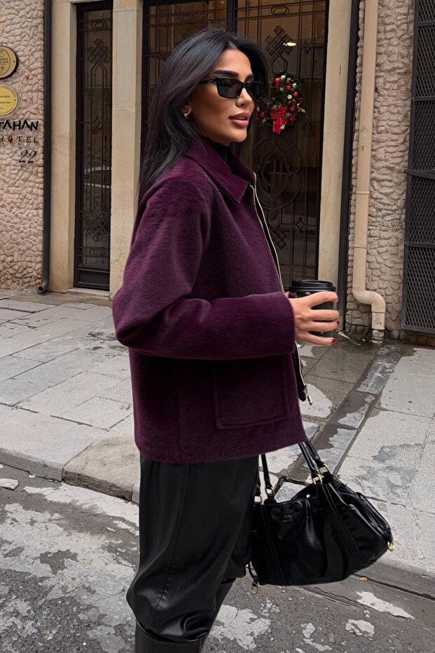 Men's Collar Zippered Fur Jacket 6165 R9-C-K2 - 4