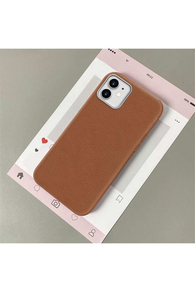 iPhone 12/12 Pro Compatible Brown Leather Textured Silicone Protects Camera Shock-Absorbing Case
