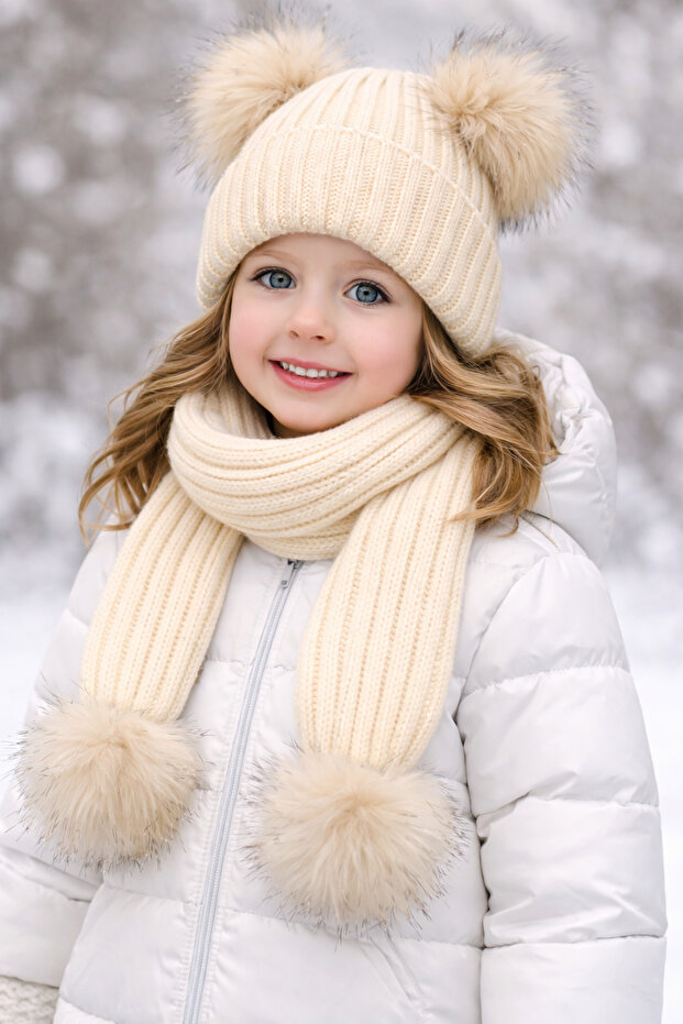 ÇİFT PONPONLU TRİKO ATKI BERE SET - 1