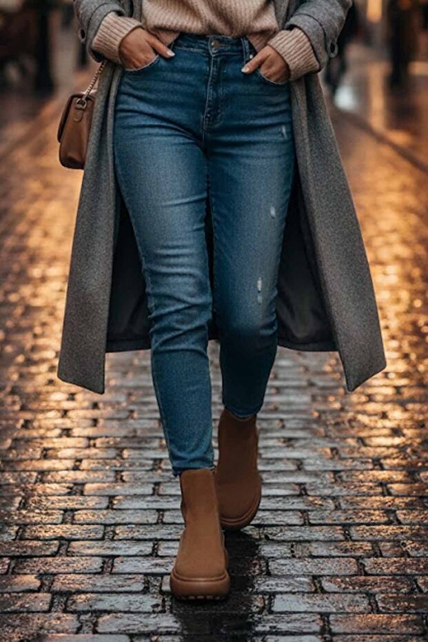 Kadın Camel Hakiki Deri Bot - 5