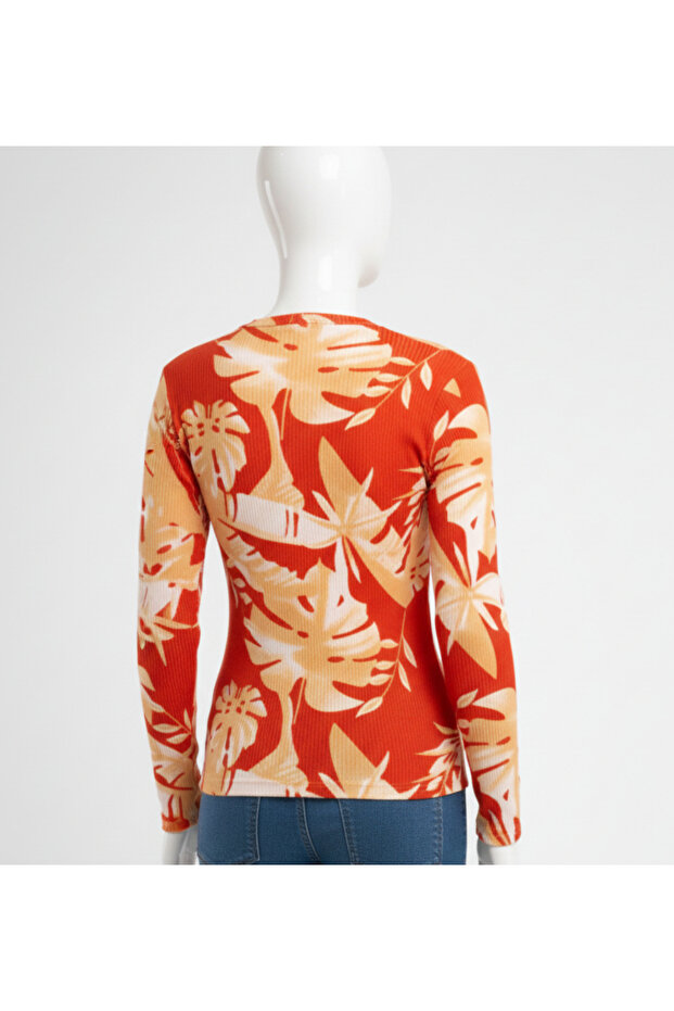 Long Sleeve Blouse - Red Patterned - 3