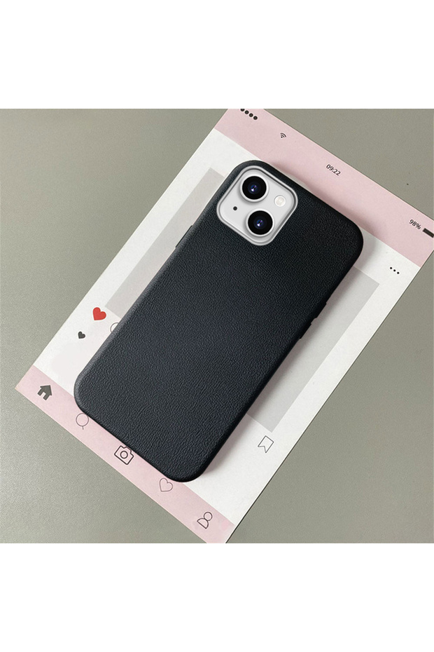 iPhone 14 Plus/15 Plus Compatible Black Leather Textured Silicone Protects Camera Shock-Absorbing Case