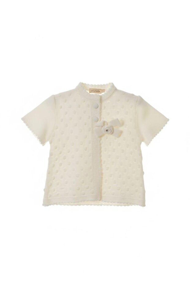 Ecru Bowknot Polka Dot Children's Knit Vest & Cardigan | 3-6, 6-9, 9-12
