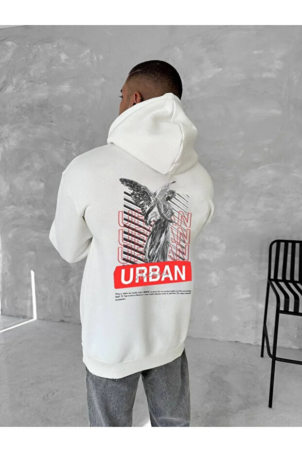 Oversize Three Thread Cap Hooded Eatshirt - White - 2