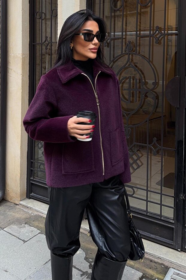 Men's Collar Zippered Fur Jacket 6165 R9-C-K2 - 1