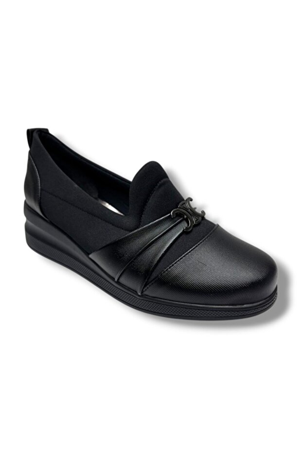 Oi 220-26 Stretch Leather Buckle Anatomical Wedge Heeled Women's Shoes