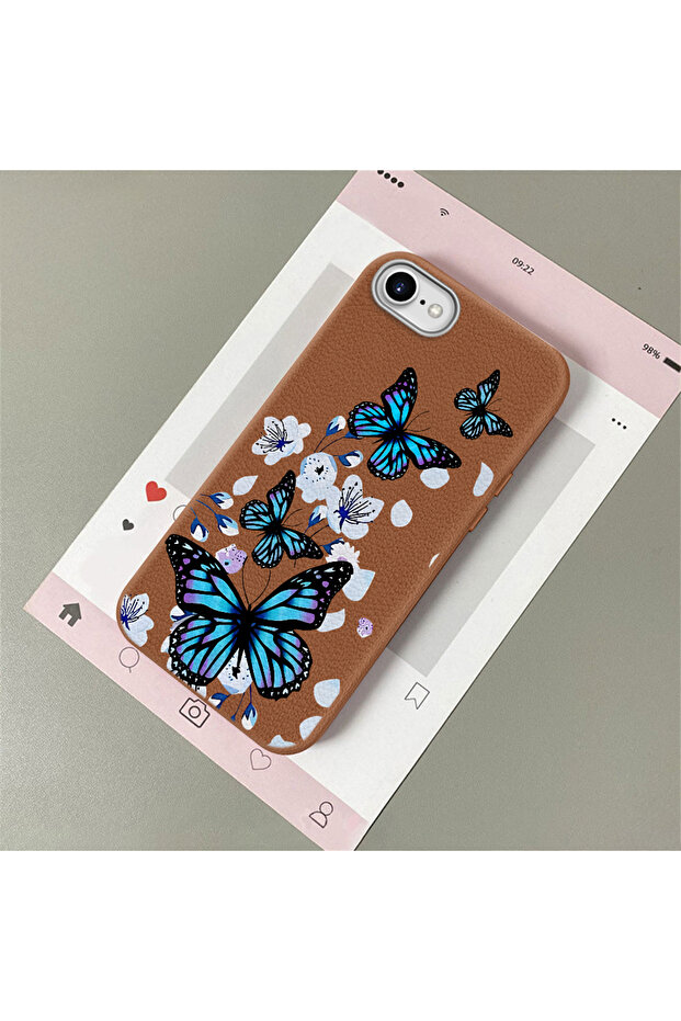 For iPhone 7/8/Se 2020 2022 Compatible Leather Texture Anti Fall Soft Silicone Phone Case Butterfly