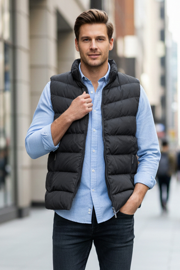 Men's Lined Puffer Vest 7065 Black - 1