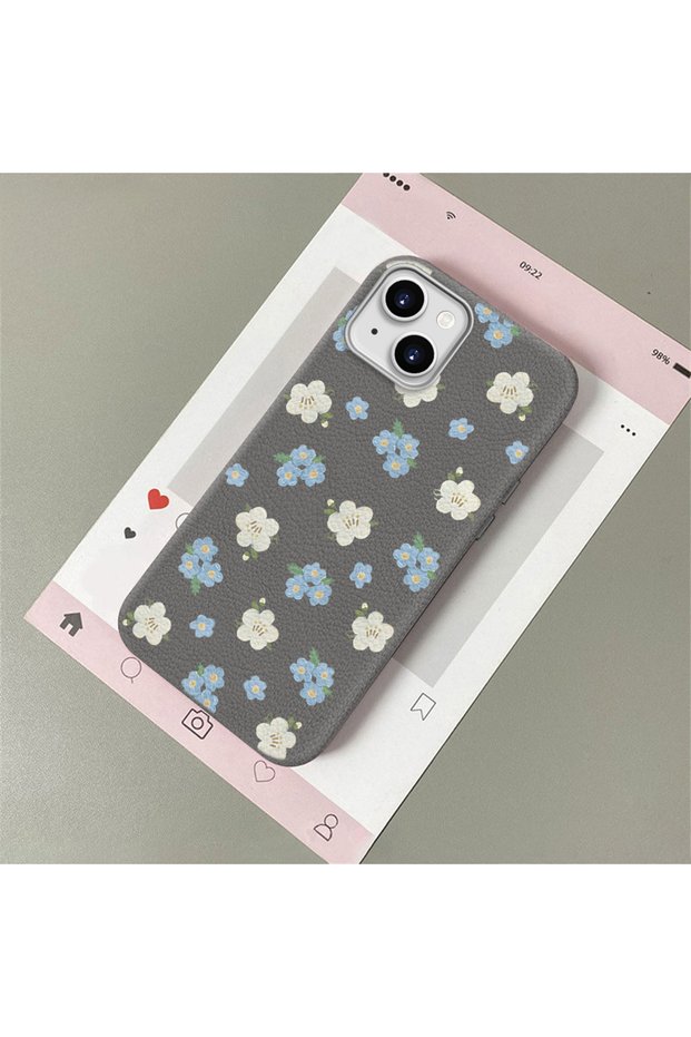 iPhone 14 Plus/15 Plus Compatible Leather Texture Anti Fall Soft Silicone Phone Case Flower
