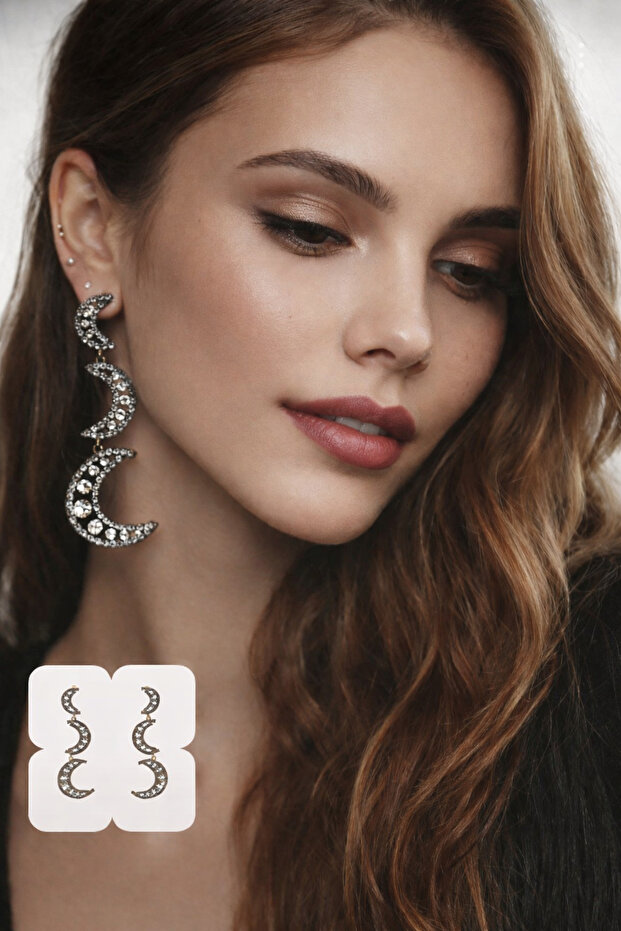 Ay formu taşlı küpe - 2