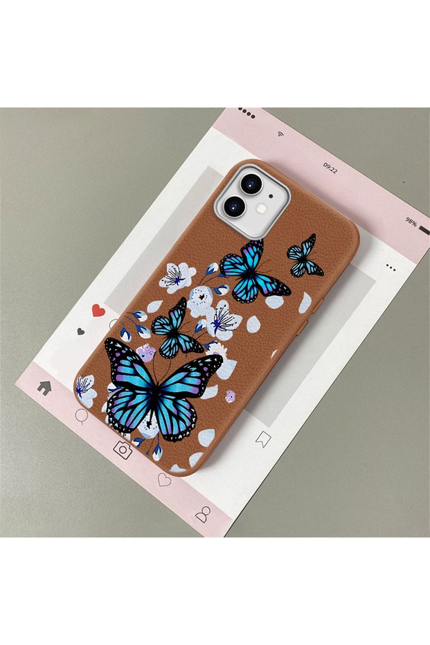 iPhone 11 Compatible Leather Texture Anti Fall Soft Silicone Phone Case Butterfly
