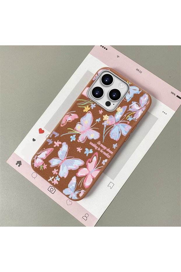 iPhone 12 Pro Compatible Leather Texture Anti Fall Soft Silicone Phone Case Butterfly
