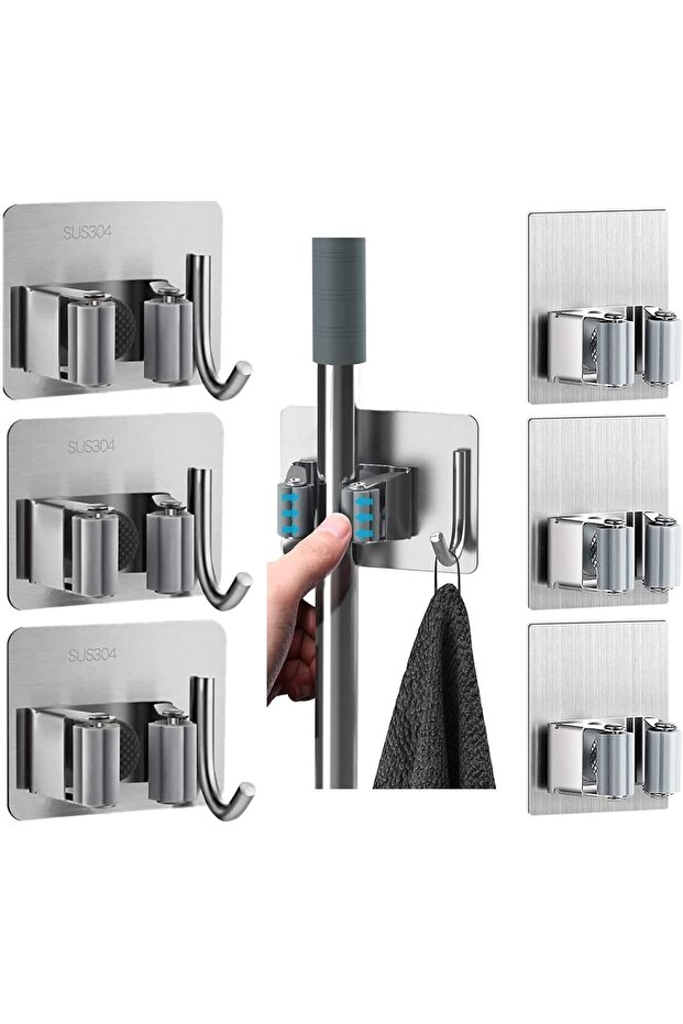 6 PCS Mop Broom Holder Wall Mount