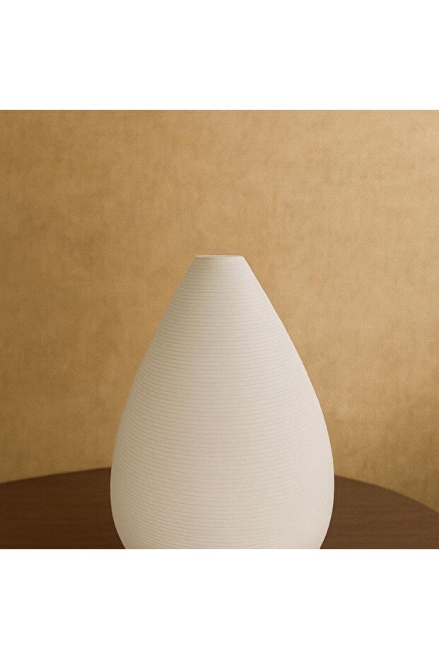 Modern white decorative vase – water drop design with a striped surface