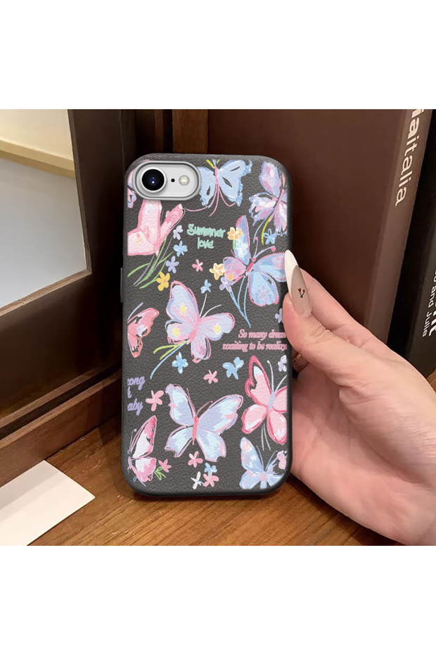 Phone Case Compatible with iPhone 7/8/Se 2020 2022 Leather Texture Anti Fall Soft Silicone Butterfly