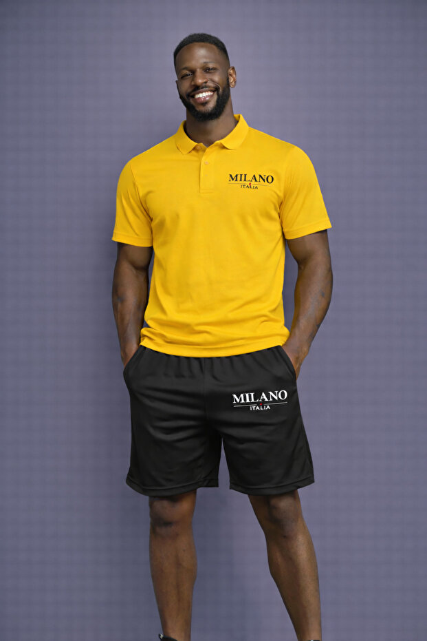 Men's Milano Printed Polo Neck Shorts Suit