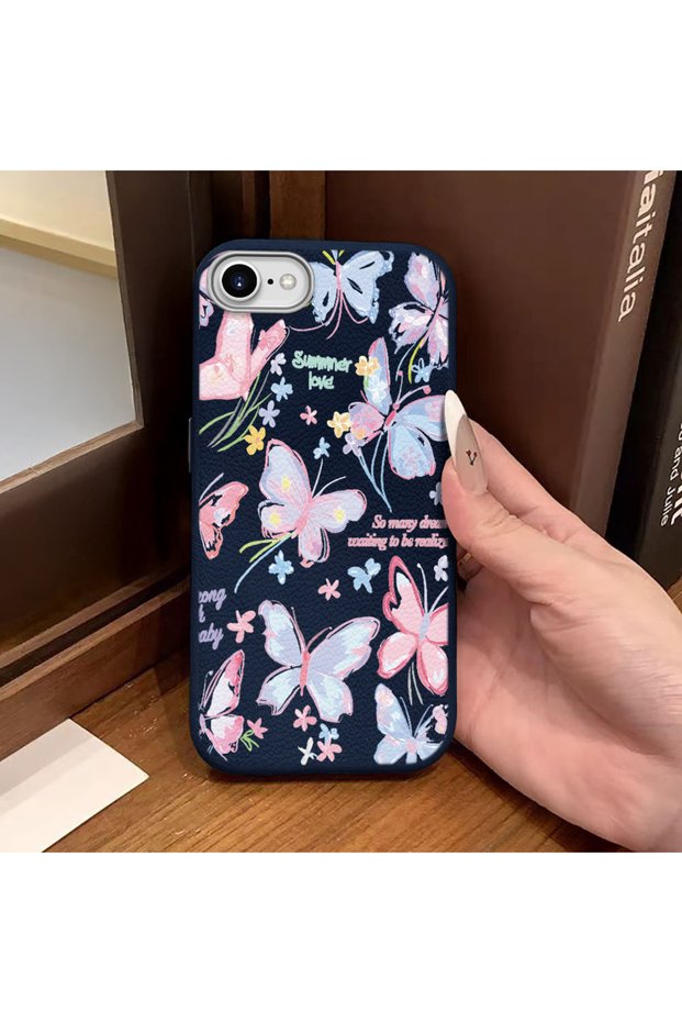 Phone Case Compatible with iPhone 7/8/Se 2020 2022 Leather Texture Anti Fall Soft Silicone Butterfly