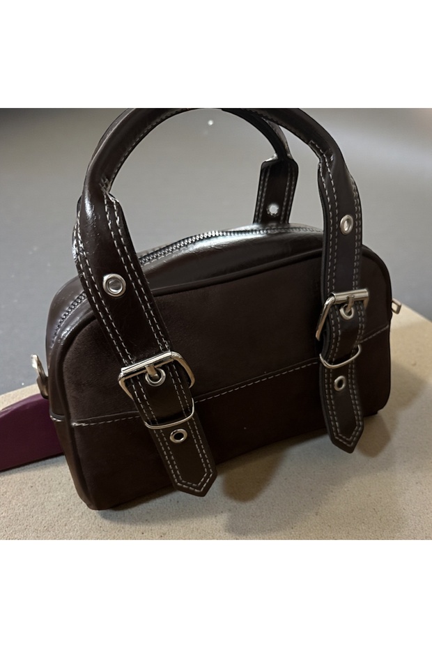 Women's Hand Shoulder Bag with Double Belt Buckle