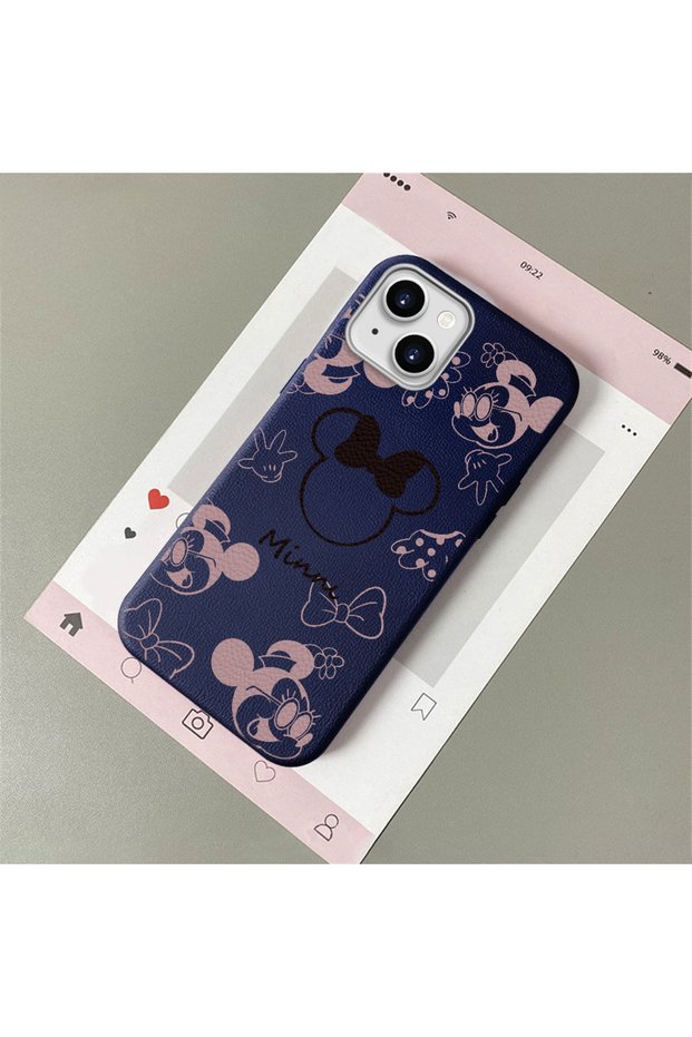iPhone 14/13 Compatible Leather Texture Anti-Fall Soft Silicone Phone Case Minnie