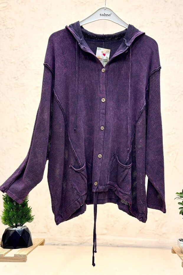 Organic Knitwear Cardigan with Mesh Hood and Sleeves, Machine Washable