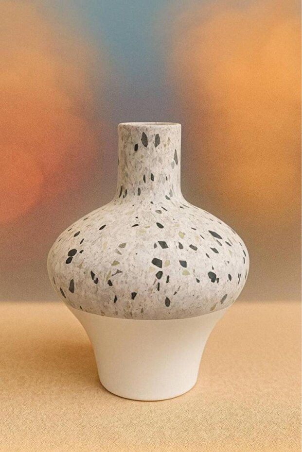 Modern terrazzo ceramic decorative vase in white and gray