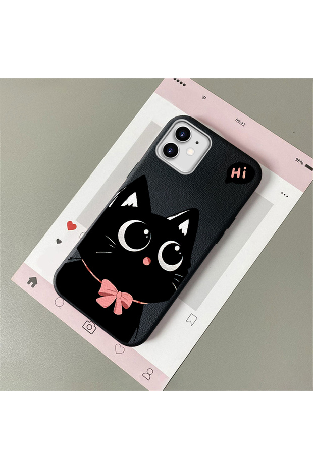 iPhone 12 Compatible Leather Texture Anti Fall Soft Silicone Phone Case Cat