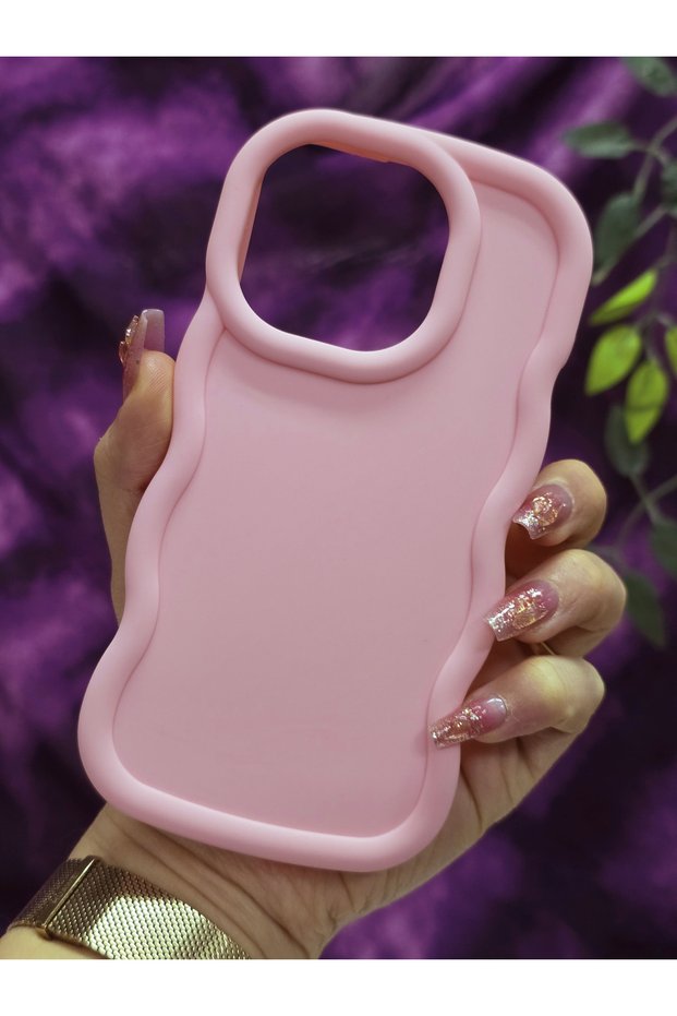 iPhone 15 Pro Compatible Soft Textured Wave Edge Powder Pink Case