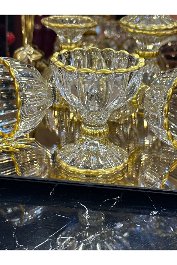 6-Piece Small Footed Delights Dish-Sauce Bowl-Presentation Bowl Gold Color
