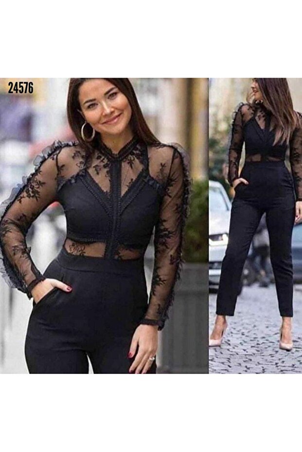Atlas Fabric Top Tulle Detailed Jumpsuit (Fits S-M Size) 140 cm - 3