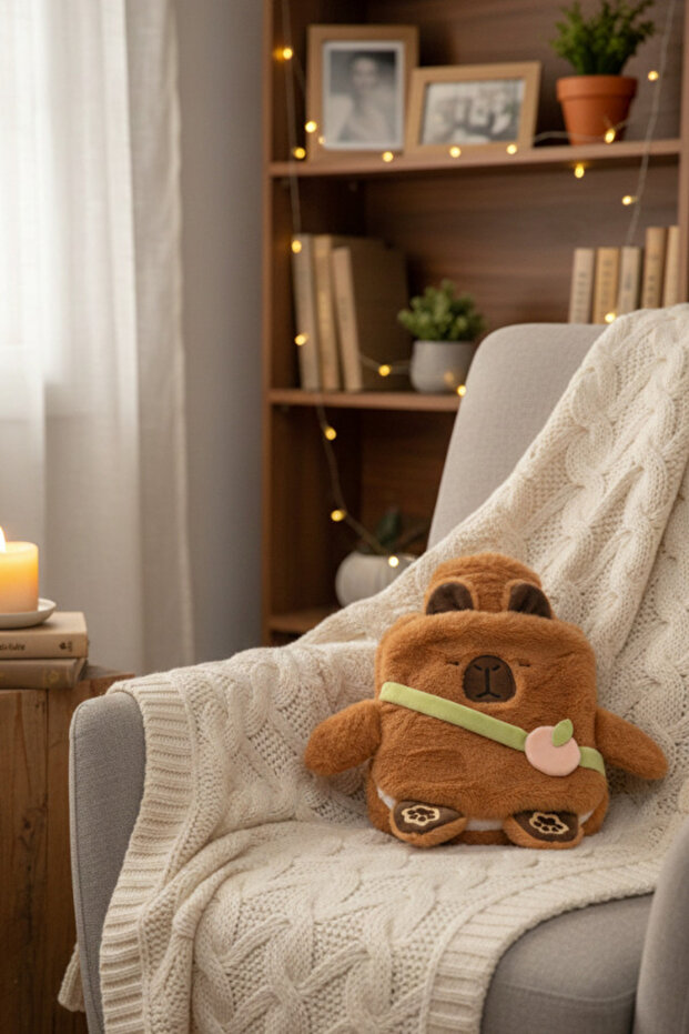 Brown Plush Hot Water Bag with Capybara Design - 2025 Trending Gift