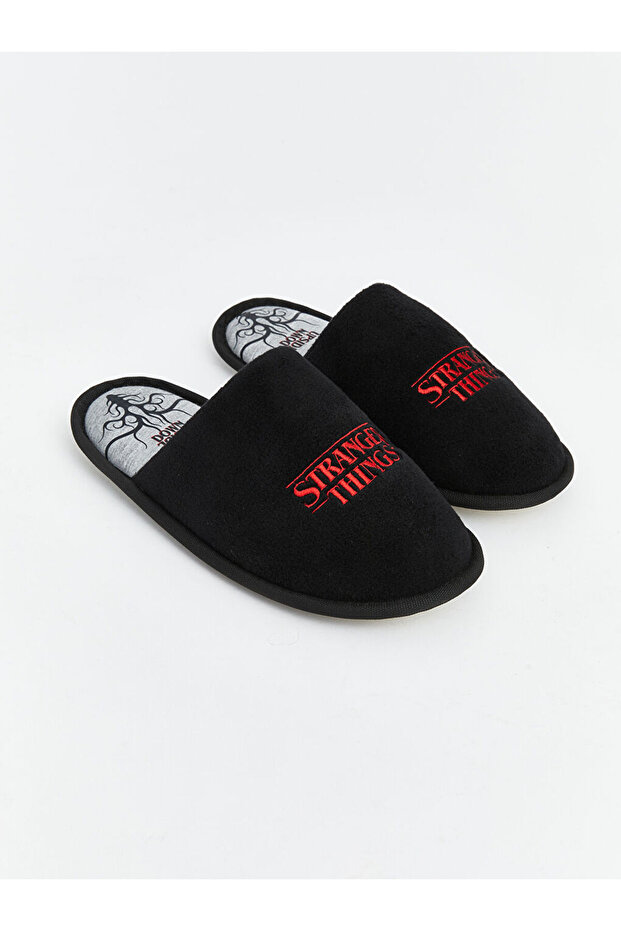 Black Stranger Things Embroidered Boys' Slippers