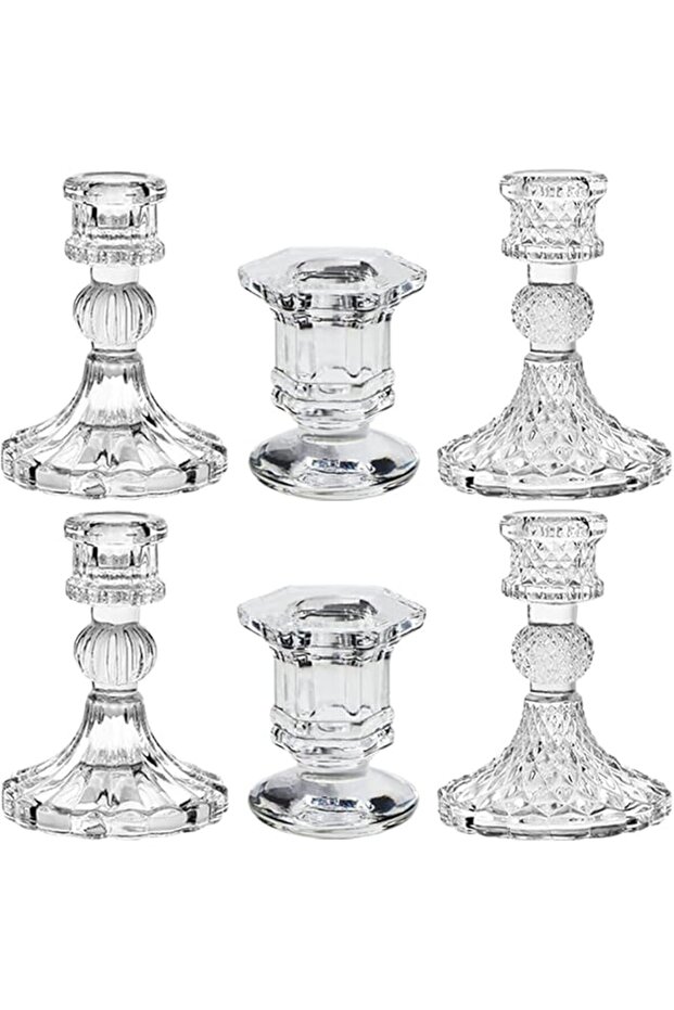 Glass Taper Candle Holder, Candlestick Stand, Crystal Clear Candlestick, Birthday Candle Ho